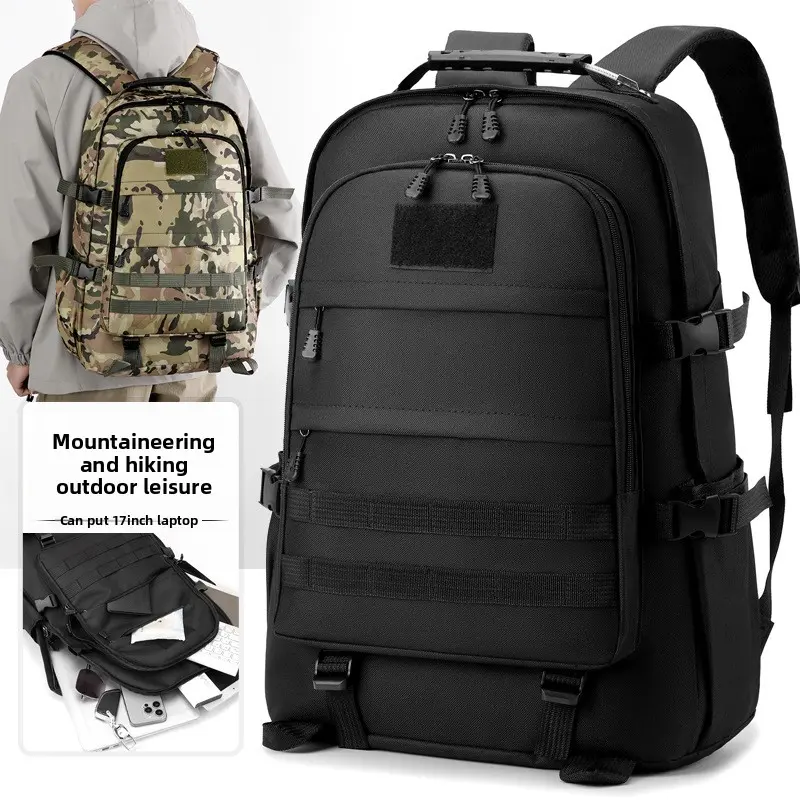Sturdy Tactical Backpack in Water-Resistant Oxford Fabric, Unisex MOLLE Pack for Hiking & Business Travel with Padded Shoulder Straps, Fits 17-Inch Laptop
