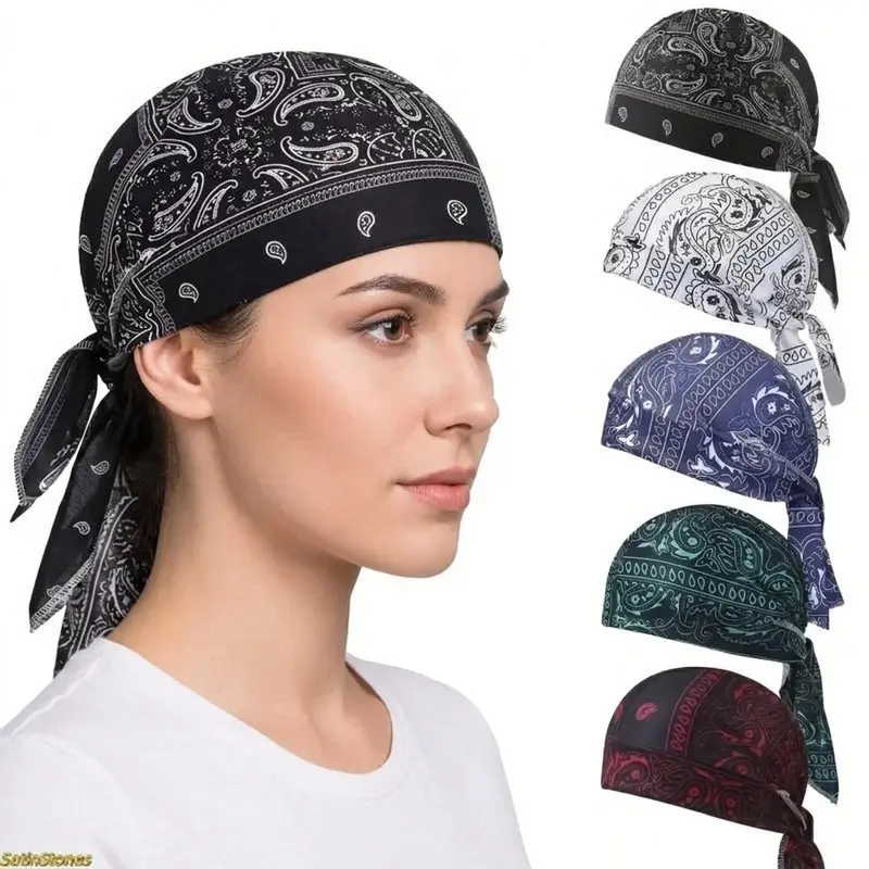 5 Color Paisley Skull Bandana, Unisex Breathable Sports Headband, Helmet Liner Pirate Style Headscarf, Men's and Women's Accessories