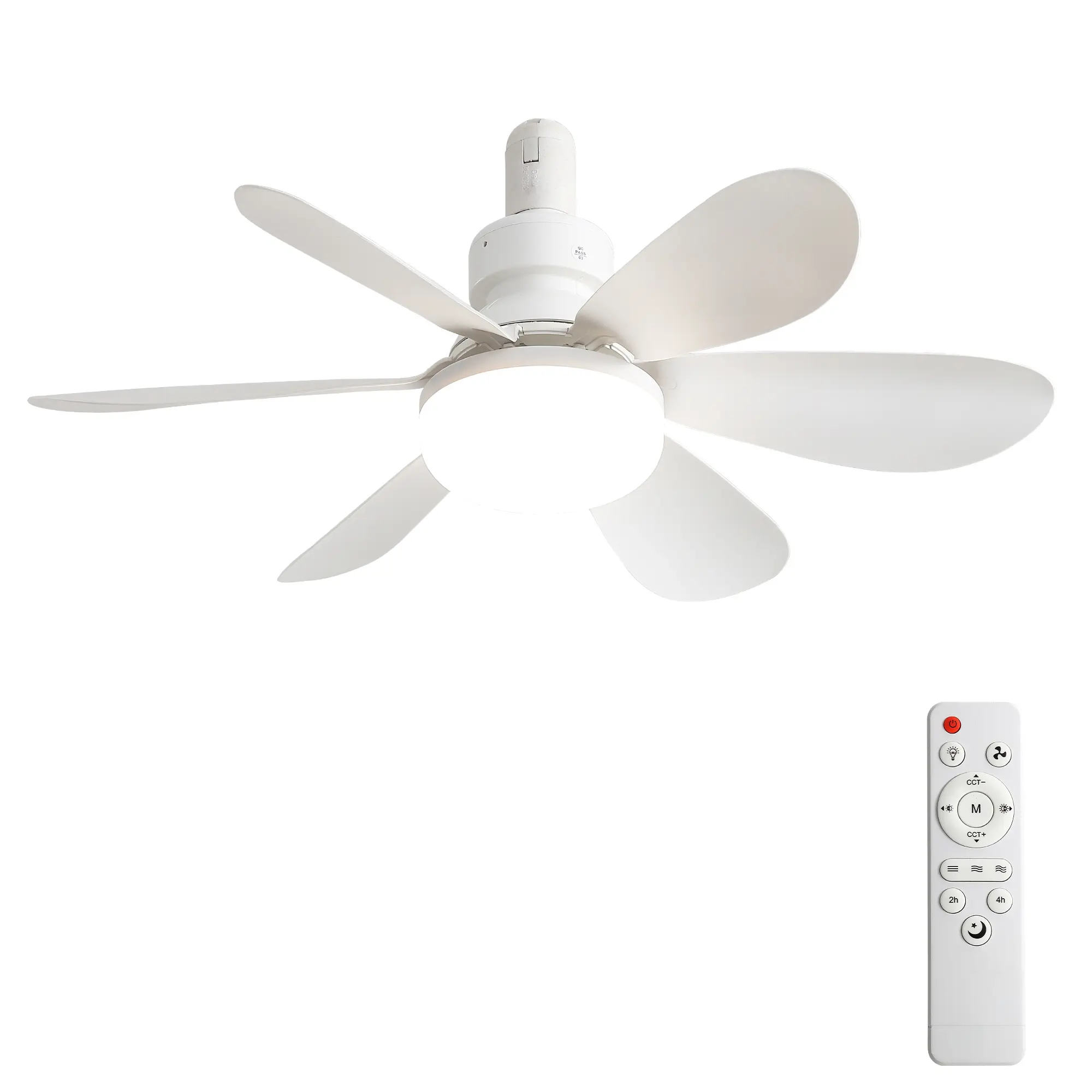ARCH 20-Inch Ceiling Fan with Light and Remote, Portable Screw-In Socket Fan Light, 3-Color Dimmable LED, Silent DC Motor, 2/4H Timer, Matte White PC Blades, for Small Bedroom Kitchen Patio, Matte White Color Options, PC Material, Product Dimensions: