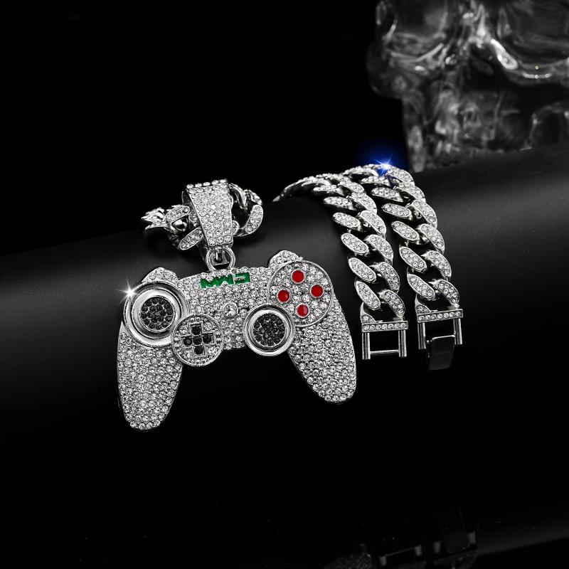 1pc Fashion Gold Tone Game Controller Pendant Necklace, Hip Hop Style Cuban Chain for Men, Suitable for Music Festivals, EDM, Parties and More