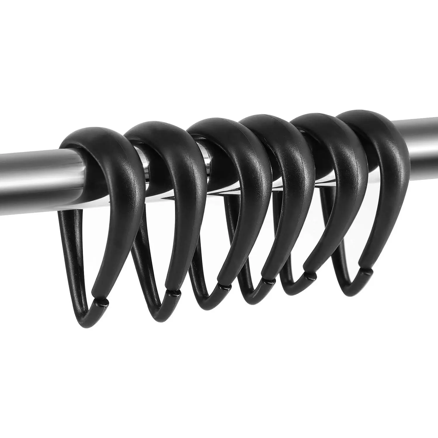 Shower Curtain Hooks Black Plastic Shower Curtain Rings, Drop Shaped Shower Hooks for Curtain Bathroom Shower Rod - Set of 12