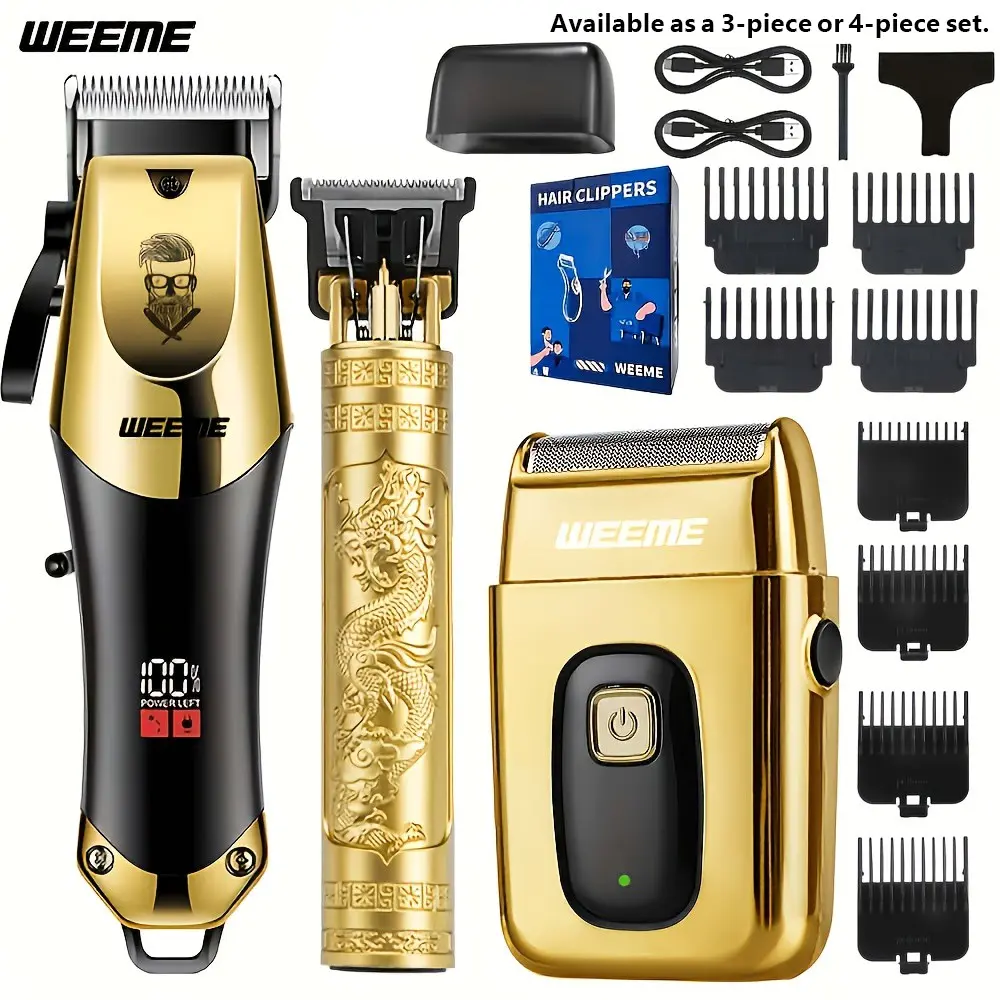 Professional Men's Hair Trimmer Shaver Set, USB Rechargeable Portable Cordless Barber Clipper & Electric Razor, Gift Set