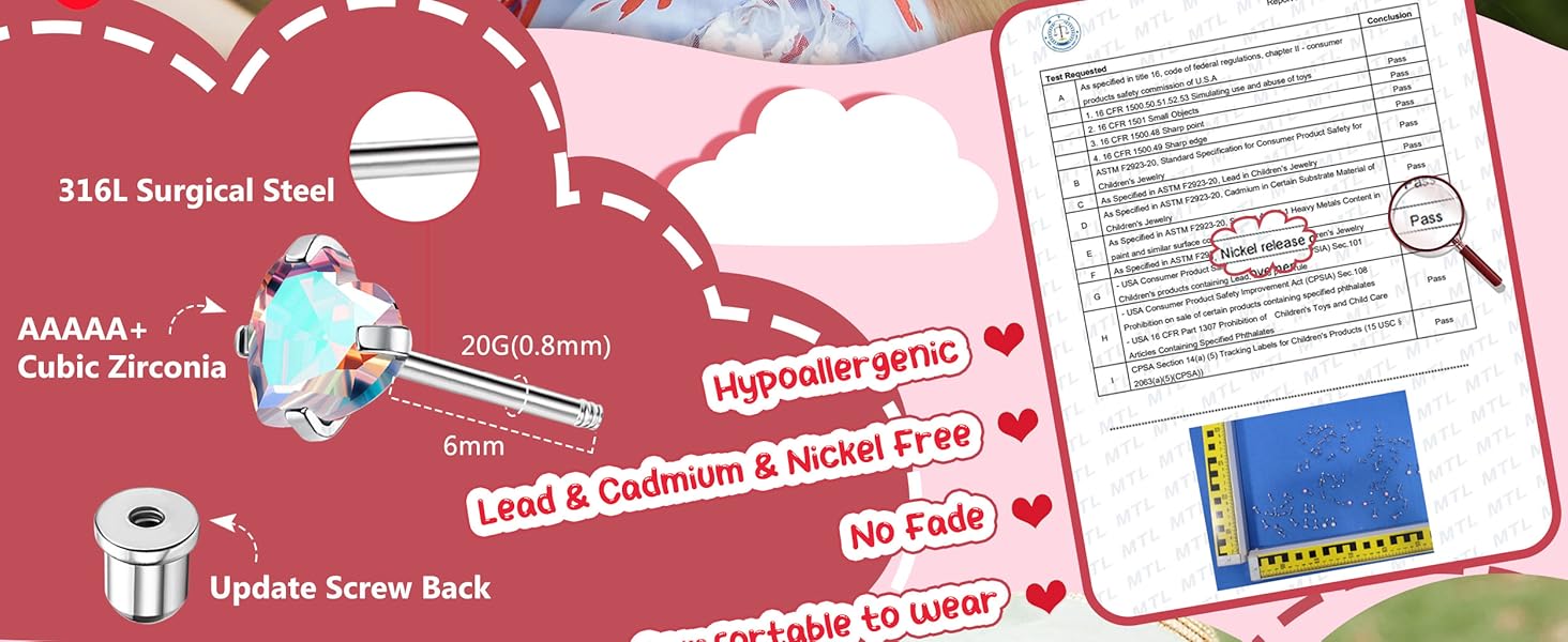 CASSIECA 24Pairs Hypoallergenic Earrings for Girls Women  Screw Back Earring Cute  Earrings 4mm Tiny Screwback Flat Back Stud Earring