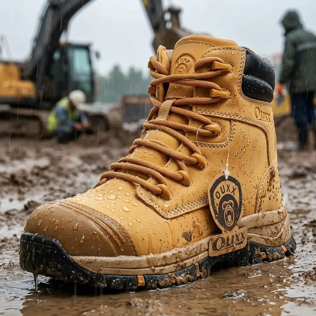 Waterproof Steel Toe Work Boots for Men, 7 inch Safety Boots with Side Zipper, ASTM F2413-18 Rated, Slip Resistant Rubber Sole, Puncture-Proof Kevlar Midsole Construction Boots