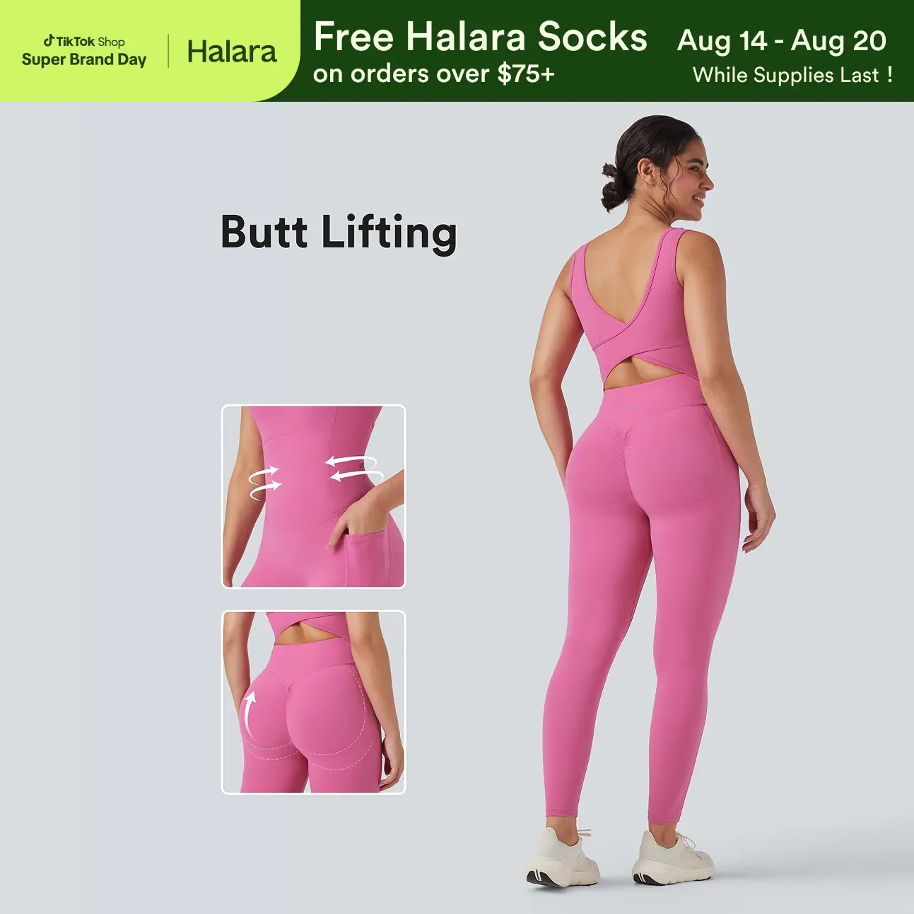Halara UltraSculpt V Neck Tummy Control Butt Lifting Workout Jumpsuit with Pockets