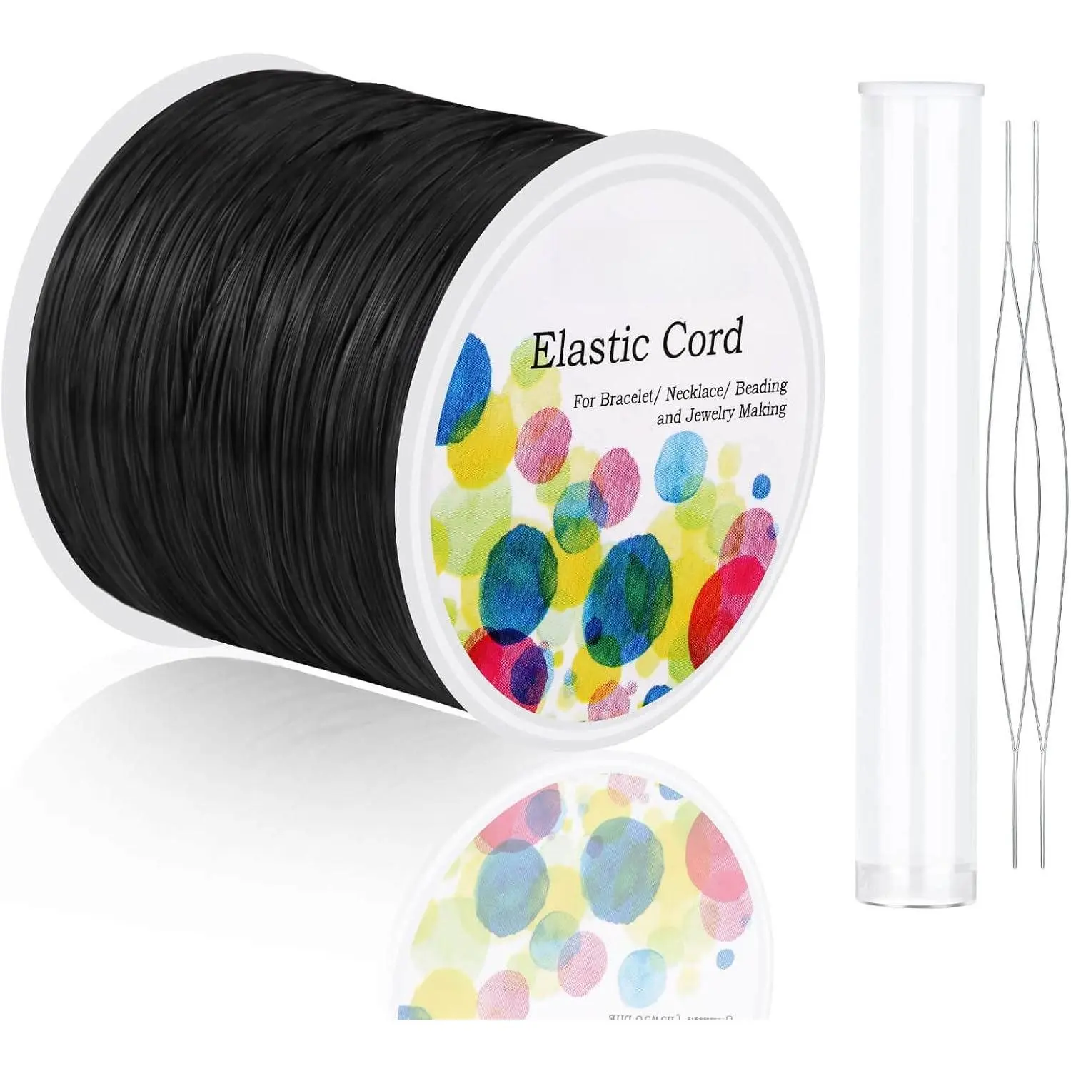 Stretchy String for Bracelets,  Elastic String  Bead Cord with 2 count Large Eye Beading  for Seed Beads, Pony Beads, Clay Beads, Bracelets, Necklace and  Making, Black