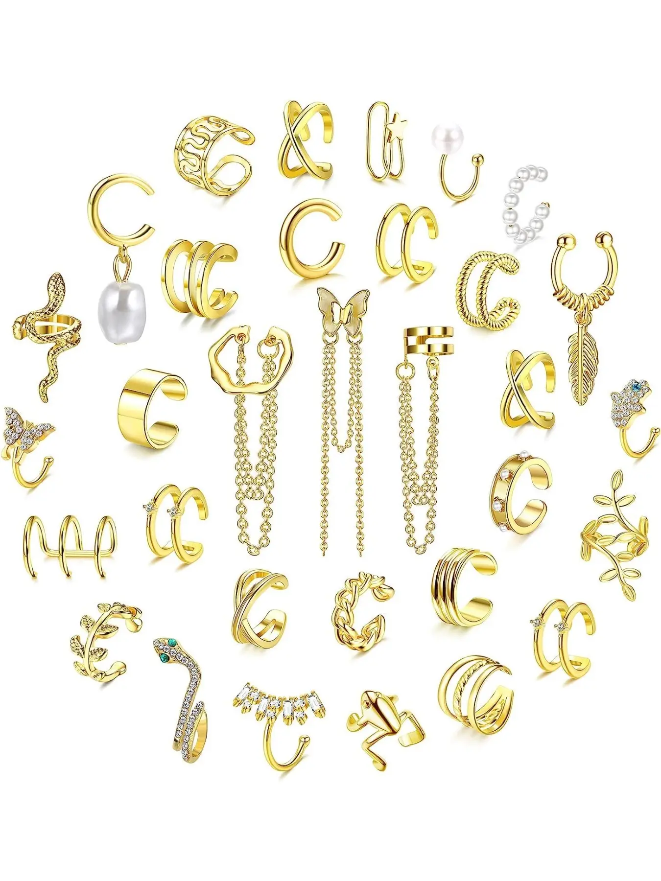 Ear Cuff Set Ear Cuff Earrings Clip on Wrap Earring Non Piercing Cartilage Cuff Chain Earrings Ear Cuff for Women Adjustable Snake Butterfly Ear Cuffs 32 Pieces