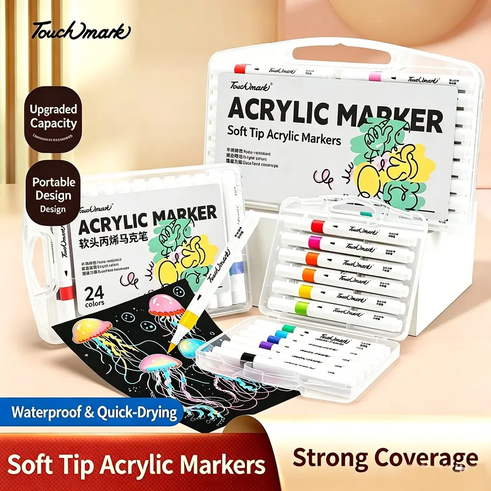 12/24/36/48/60 Colors Soft Tip Acrylic Paint Marker Set, Waterproof Permanent Drawing Pens for Stone, Canvas, Ceramic, Wood, Glass, Non-toxic DIY Graffiti Art Supplies for Kids & Artists Portable Storage Case Soft Tip Markers