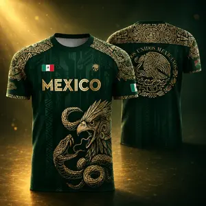 Mexico Soccer Jersey for Men Women, Aztec Eagle Snake Graphic Football Shirt, Mexican Fan Jersey, Green Gold National Team Style Tee, Breathable Athletic Sports Top, Unisex Casual Streetwear, Match Day Supporter Gift, Heritage Fan Apparel