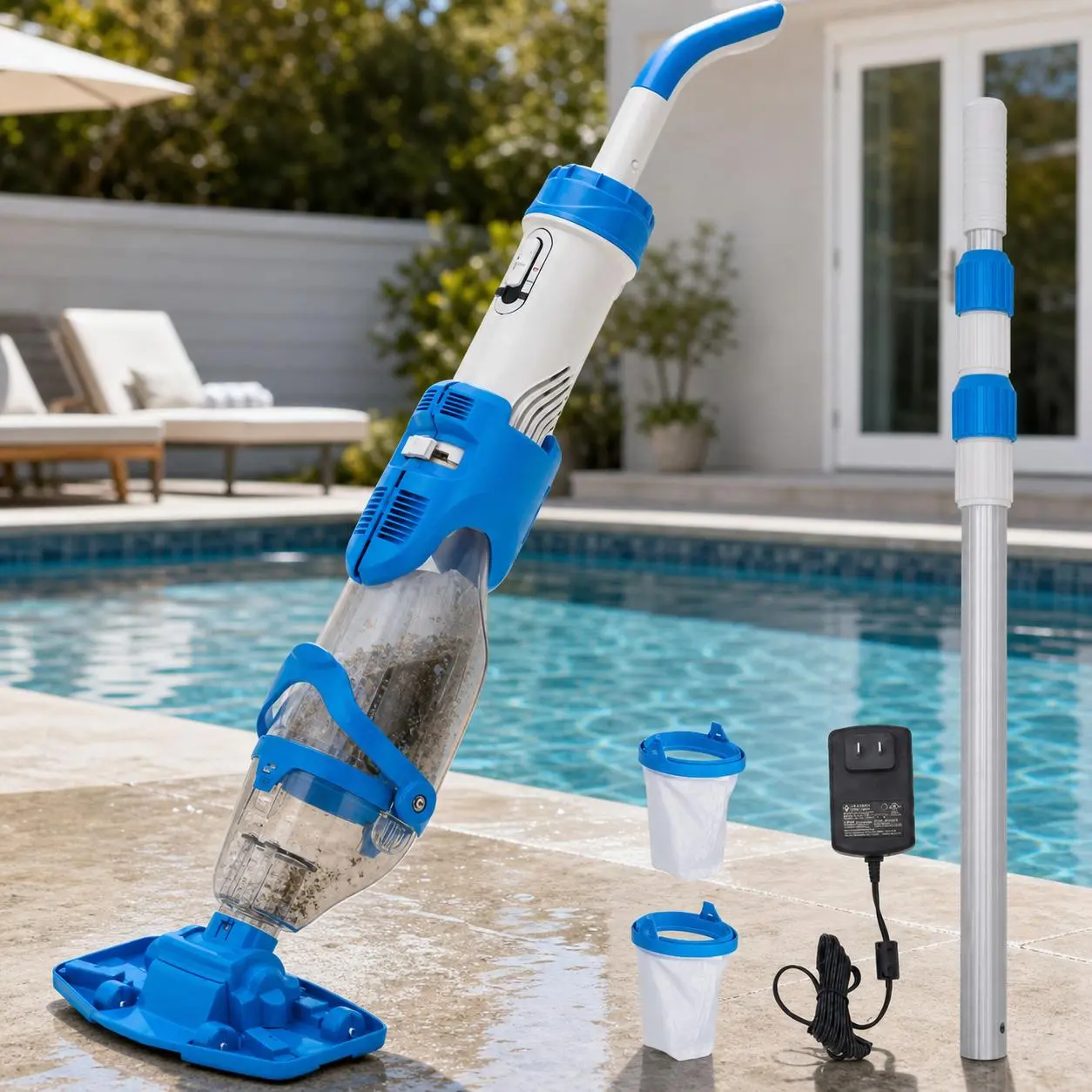 Wireless Submersible Pump, 40W/30W Cordless Water Pump with Dual Speed and LED Light for Pool Basement Garden, Blue
