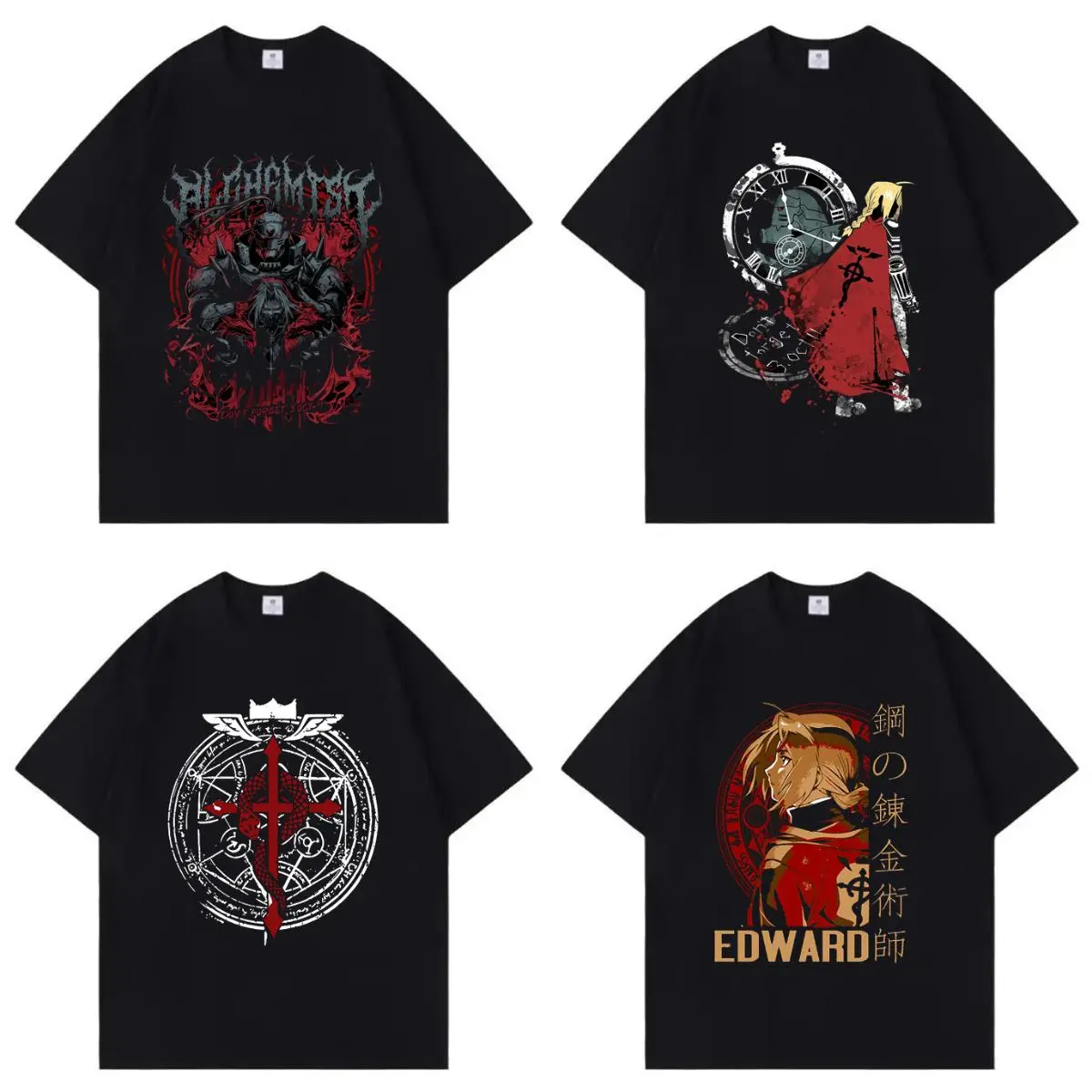 Anime Fullmetal Alchemist Cool Pattern Casual Pure Cotton Tshirt,Unisex Fashion Tops,Oversized Streetwear Summer Tee,Vacation Outfit,Best Holiday Gift for Fans Halloween INS