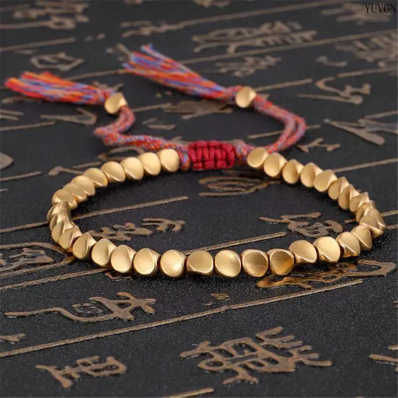 Unisex Stackable Cord Bracelet, Handmade Tibetan Woven Rope with Flat Beads, Adjustable 16-26cm for Daily Wear, Positive Vibes Gift Ideas, Casual Wear, Handwoven