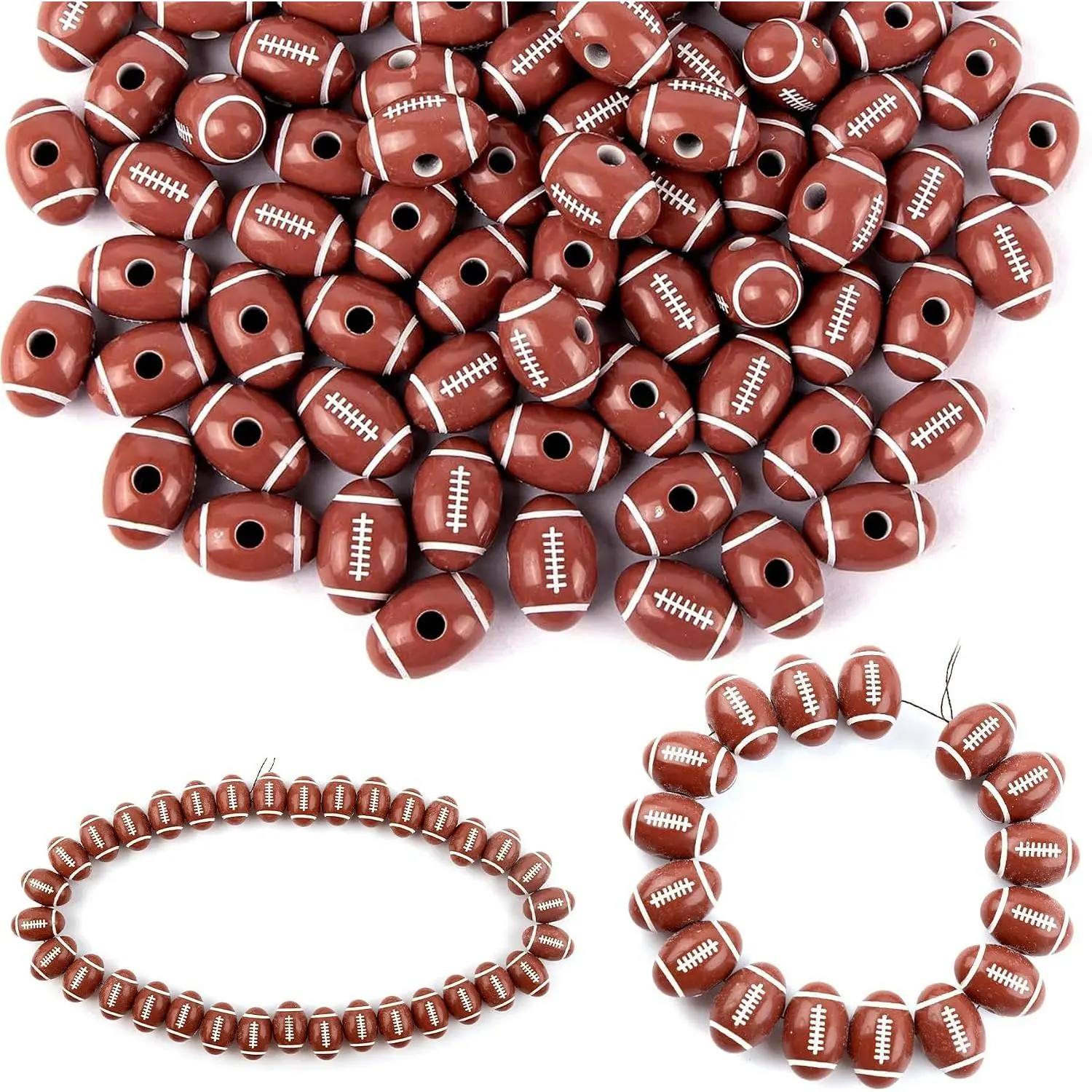 100-Pack Synthetic Football Beads (18mm) - Beginner-Friendly DIY Beading Supplies for Sports Crafts, Necklace & Bracelet Making, Charm Decoration Accessories, Unisex