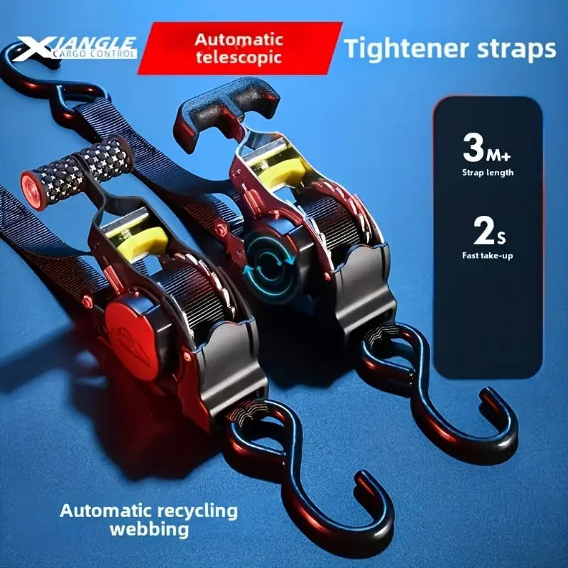 Heavy-duty automatic retractable cargo straps, Ratcheting Straps, no assembly required, freely retractable, perfect holiday gift