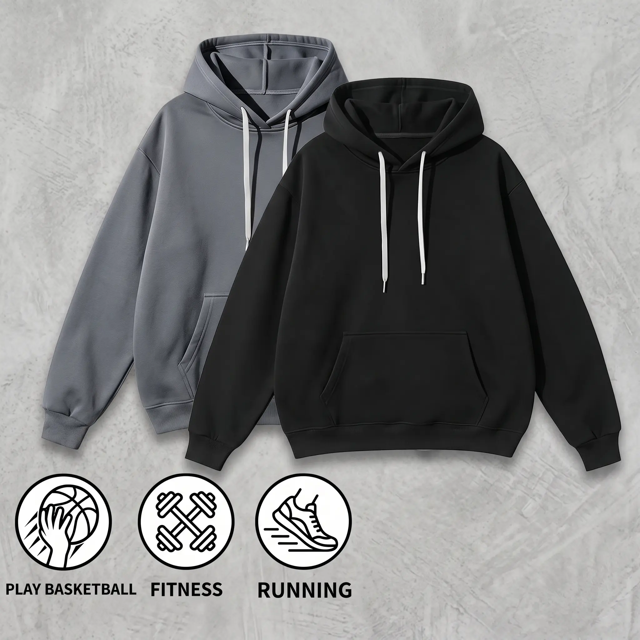 Men's 2-Pack Plain Long Sleeve Hooded Pullover Sweatshirt - Relaxed Fit, Clean Design, Polyester Blend Tops, Menswear for Fall Casual Comfort & Versatile Everyday Wear, Pullover Hoodie