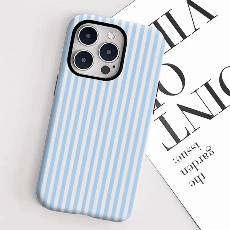 Fresh Blue and White Striped Glossy Phone Case Suitable for IPhone 17 Air 16PM 15PM 13 12 11 XS Max 7,etc