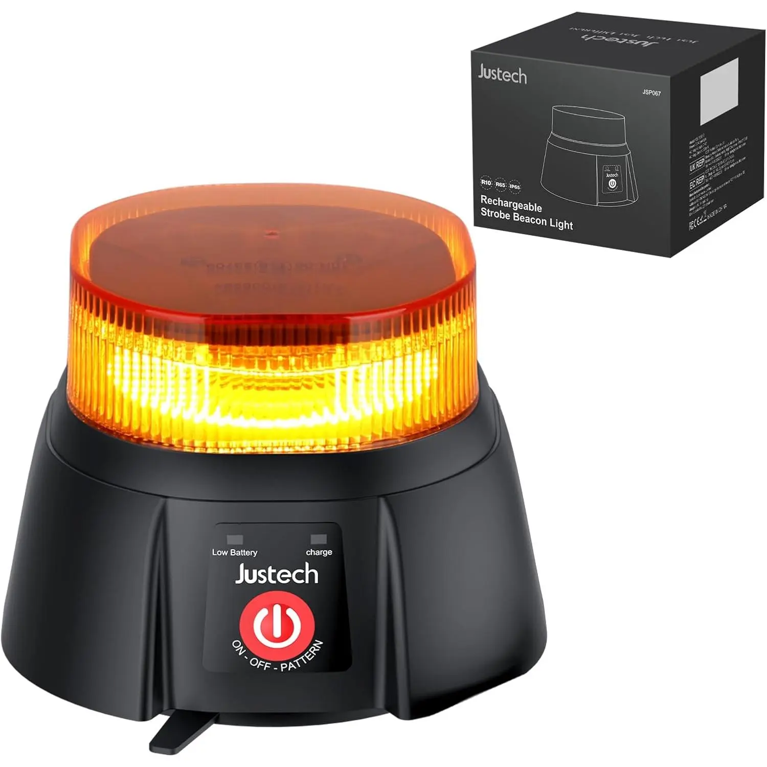 Justech Cordless Magnetic Beacon Light, Rechargeable 36 LED Amber Warning Strobe Light, 12 Flash Modes, IP65 Waterproof 12-24V Emergency Safety Light for Tow Trucks, Snow Plows, Construction, Vehicles sohochic