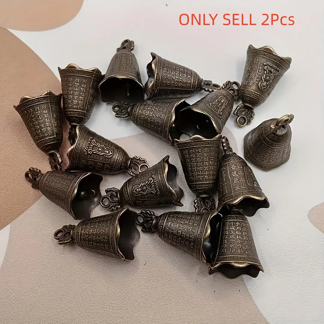 2pcs Mini Metal Bells, Antique Chinese Style Zinc Alloy Bells, Caps, DIY Crafts, Home Office Garden Decor, Wedding Festive Party