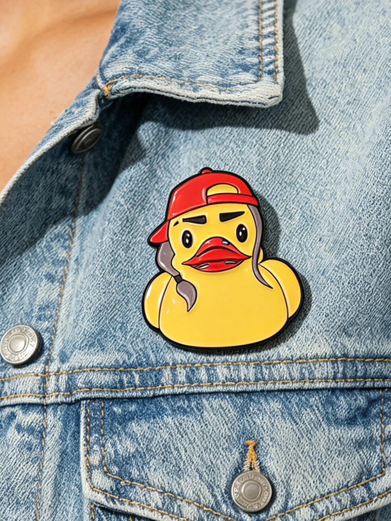 Hip Hop Rapper Yellow Duck Enamel Pin Dreadlock Red Hat Cool Cartoon Duck Brooch Lapel Pin