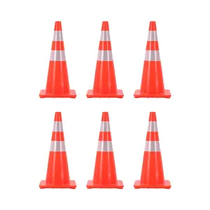 28 in Traffic Cones, 6 Pack with Reflective Collars and PVC Base, Stackable Foldable Road Safety Cones for Parking, Construction, Sports Training, Event Control, Orange