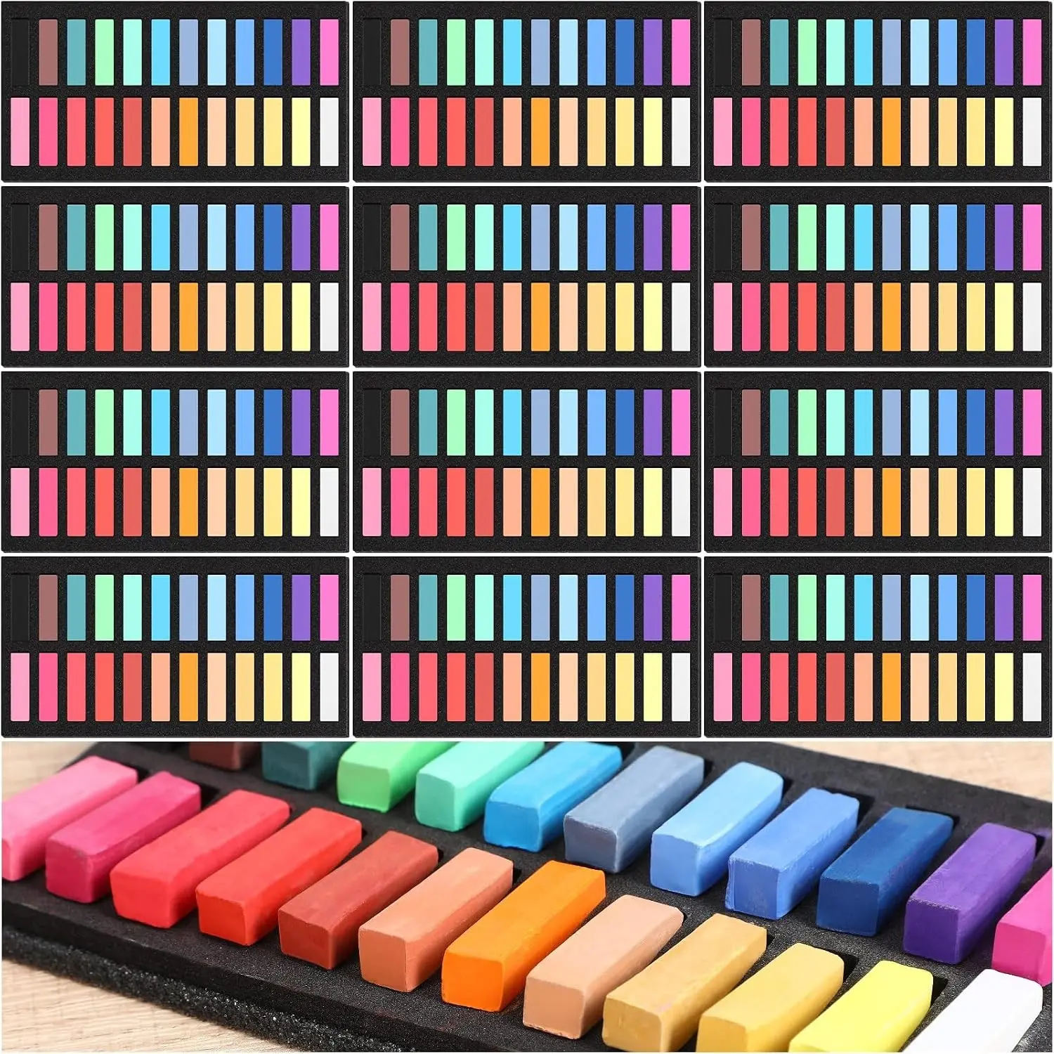 288 Pcs Soft Chalk Pastels Set of 24 Colors Bulk 1.18 Inches Square Dry Artist Chalk Pastel Sticks for Office Art Drawing Painting Professional Art Supplies Kit