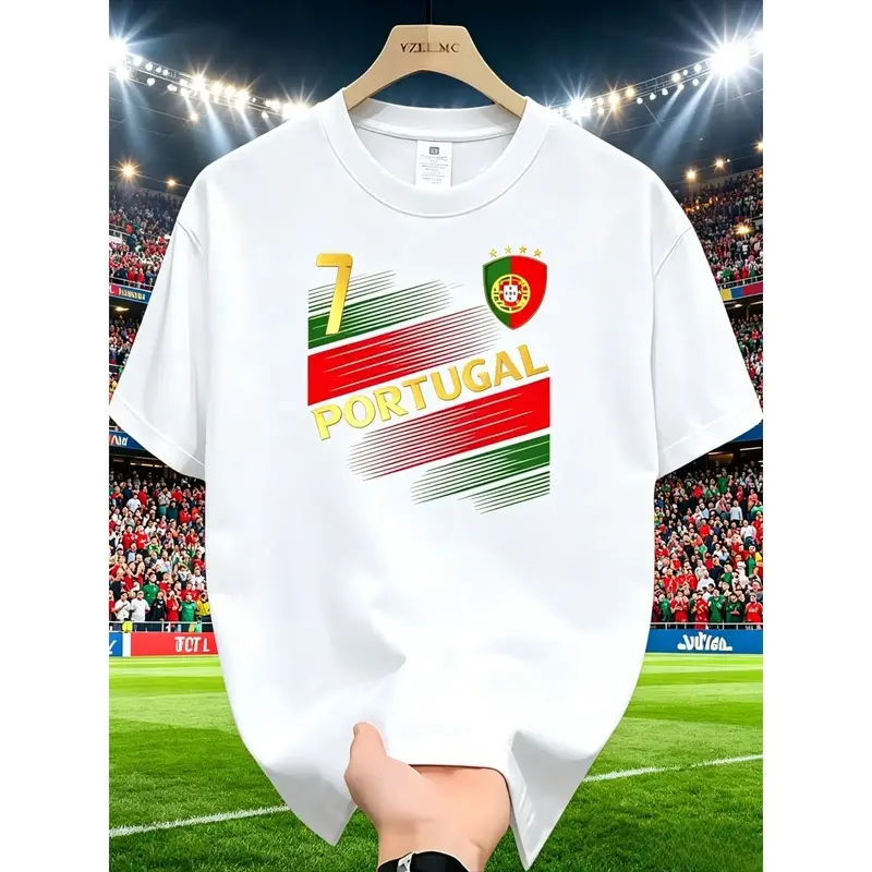 Men's Vintage Portugal # 7 Soccer Jersey, 180g Heavyweight Crew Neck Football Shirt, Breathable Short Sleeve Athletic Top, Jersey Shirts, Breathable Athletic Top, Short Football Jerseys