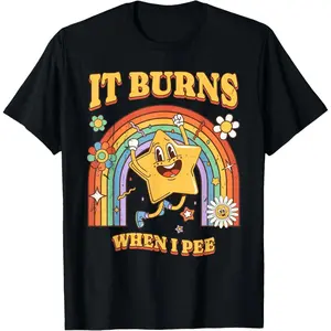Menswear Graphic Sports Top - Funny "It Burns When I Pee" Slogan, Sarcastic, Ironic, Soft Fabric with Animal & Floral Accents