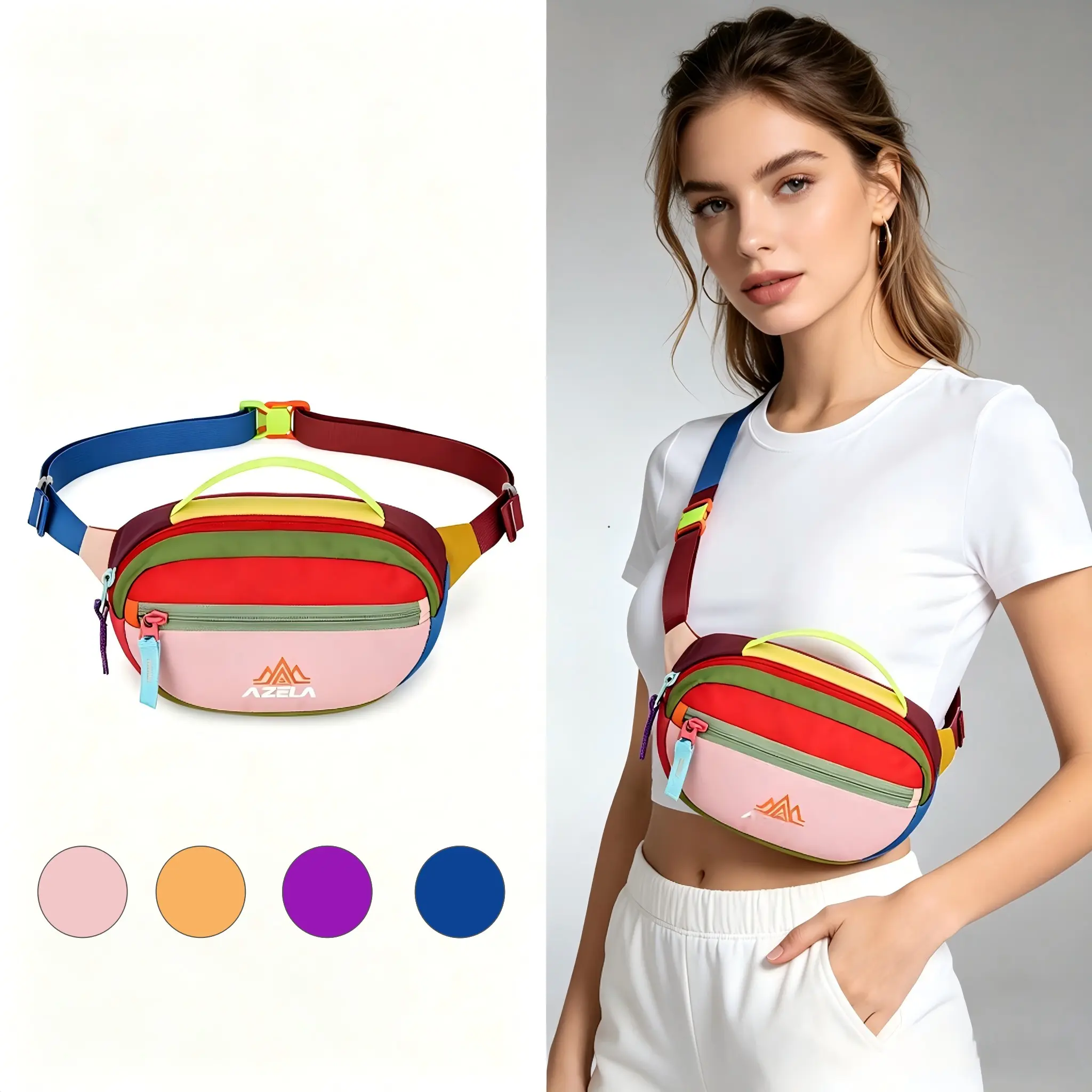 AZELA Simple Fashion Multi-Compartment Bum Bag, Waist Pouch Bag For Women Men Running, Zipper Belt Bag, Women's Daily Wear Lightweight Durable Crossbody Bag, Suitable for travel and outdoor activities