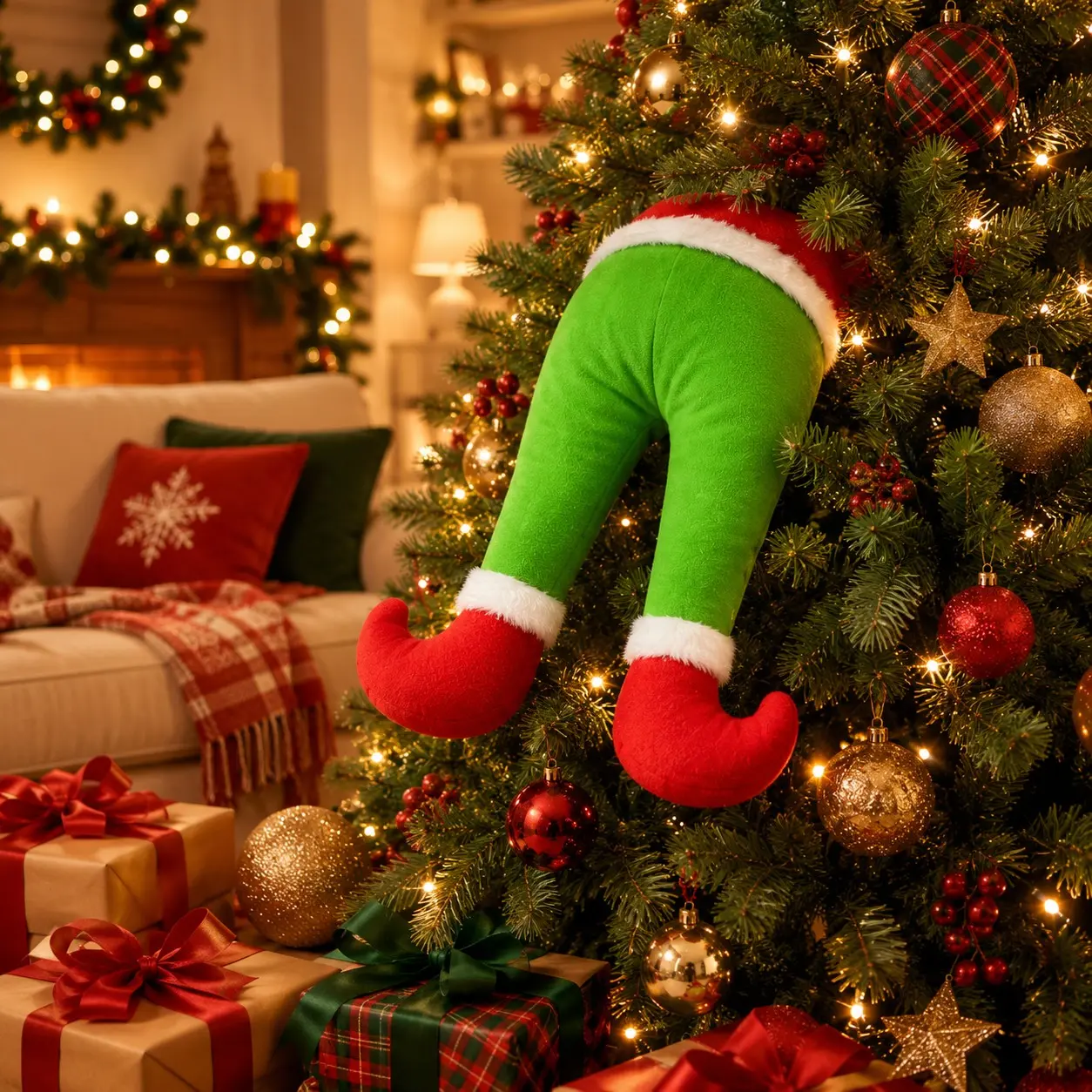 Christmas Decoration Cute Elf Leg, Christmas Tree Ornament, Festive Holiday Decor, Unique Gift Idea, Perfect for Seasonal Celebrations