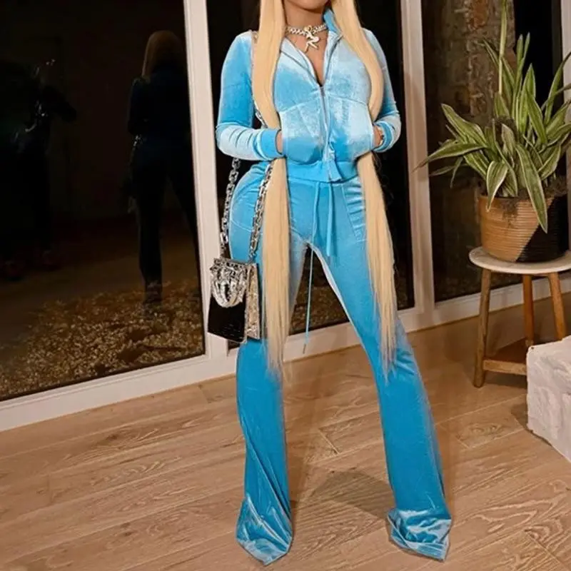Blue Velour Track Suit