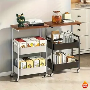 3-Tier Heavy-Duty Metal Rolling Kitchen Cart with Shelves, Handy Mobile Storage for Small Spaces, Assembly, Space-Saving Organizer for Pantry, Apartment, Multi-Use Cart
