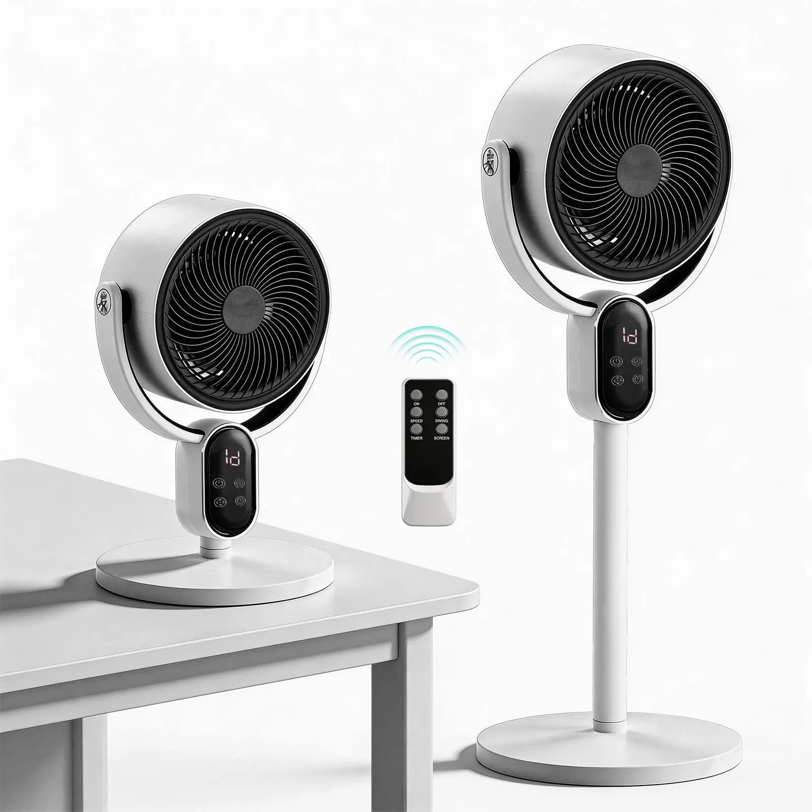 US Standard FKYT-L18XH5R Circulation Fan, 110V 40W, 2-in-1 Air Circulator Fan with Remote Control, ABS Housing, Copper-clad Aluminum Motor, Black & White, 3 Speed Levels, 12H Timer, Manual Vertical Adjustment, Automatic Horizontal Oscillation, LED Display