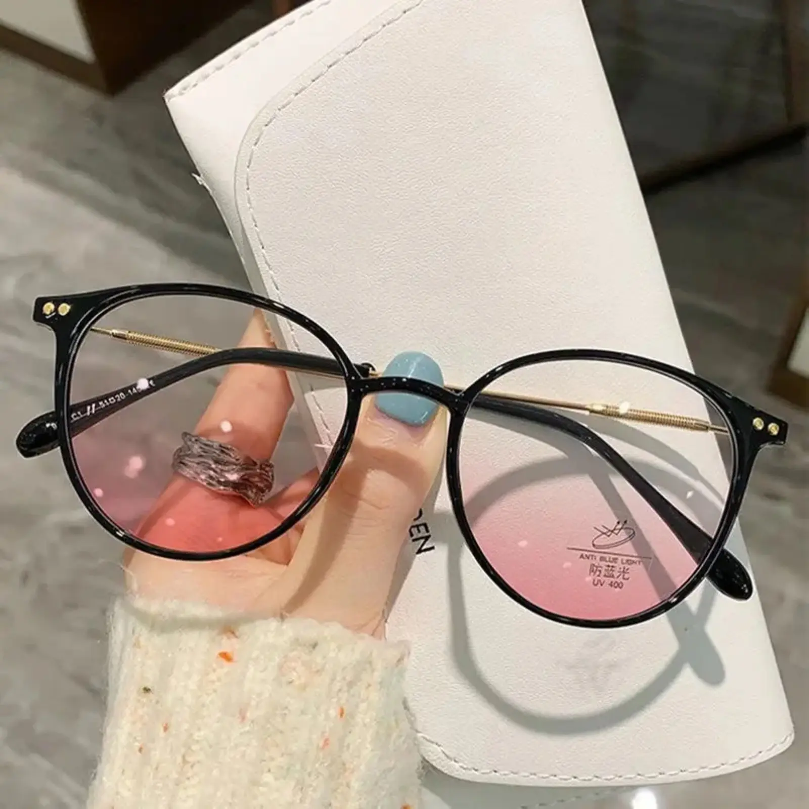 Korean Anti Blue Light Glasses, Round Metal Frame Cold Brown Color Plain Eyeglasses, Ultra Light Anti Radiation Fatigue Eyewear for Screen Work,back to school,back to school haul