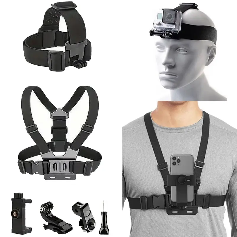 Action Camera Strap & Phone Clip Mounting Kit, Video Recording Vlog Adventure, Compatible with GoPro, Osmo Action & Smartphones, Sports Camera Accessories