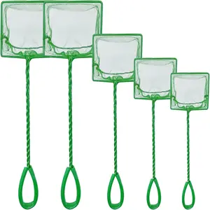 5 Pack Multi-Size Aquarium Fish Nets, Fine Nylon Mesh Fish Catch Nets with Long Plastic Handle, Green, Sizes 3in/4in/5in/6in/6in for Fish Tank