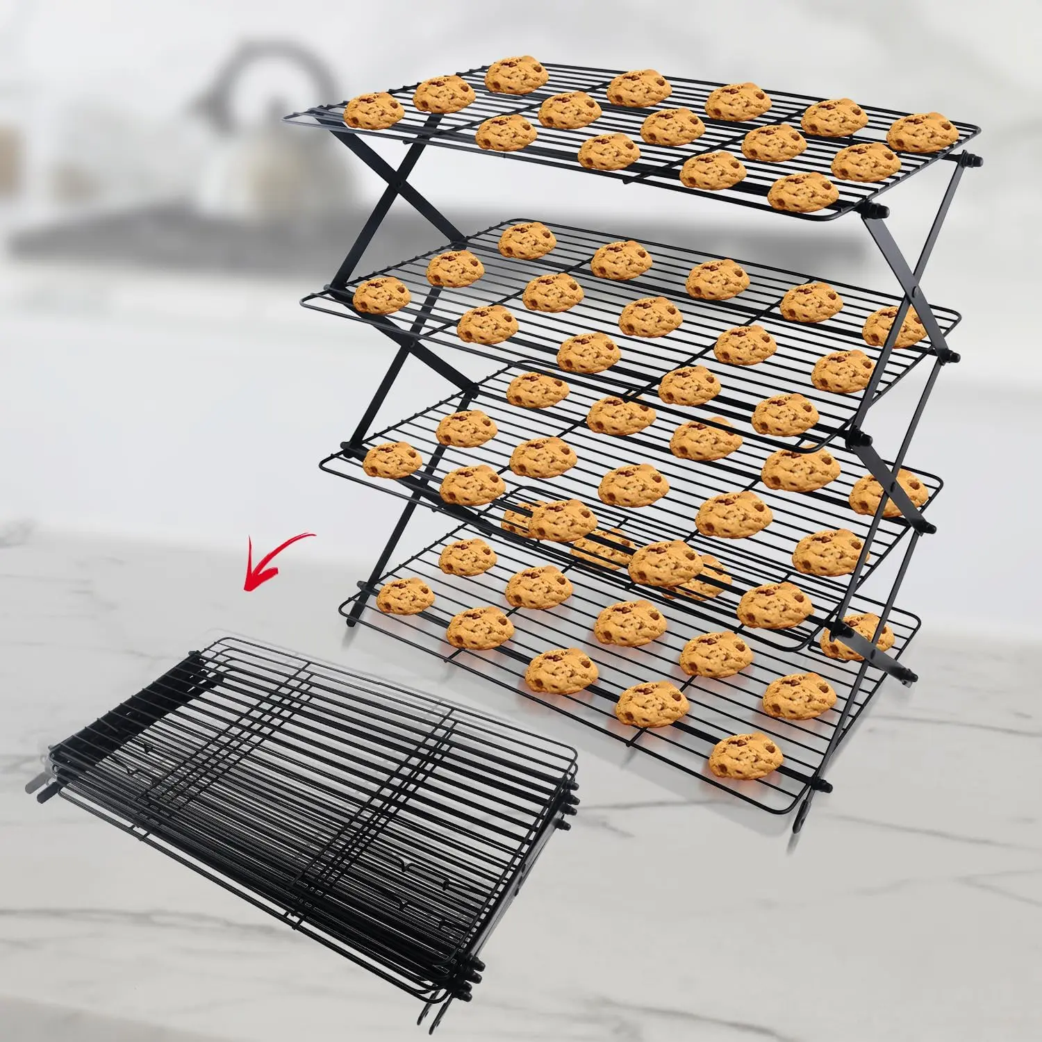 4-Tier Collapsible Cooling Rack For Baking - Expandable & Foldable Cookie Cooling Wire Rack - Baking Rack - Foldable Cooling Rack For Baking Supplies -  & Sturdy