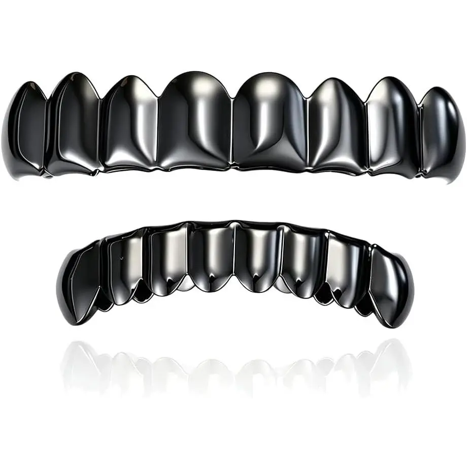 Hip Hop Teeth Grillz for Men Women Punk Style Rapper 8 Teeth Caps Top Bottom Set Sparkling Cubic Zirconia Christmas Birthday Party Costume Jewelry
