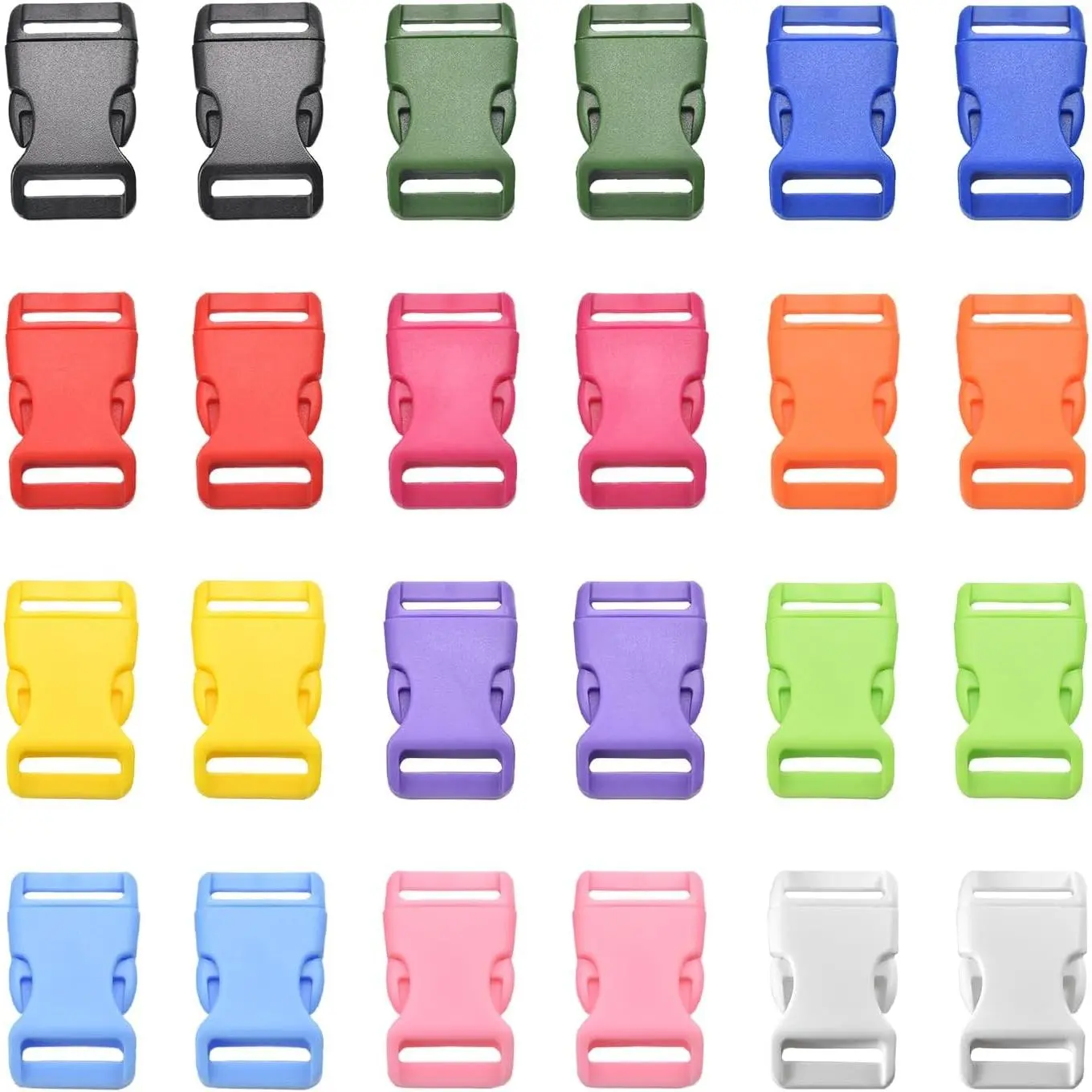 24pcs 3/4" Multicolor Quick Release Buckles, Craft Accessory for Paracord Bracelets, Pet Collar, Belt Strap