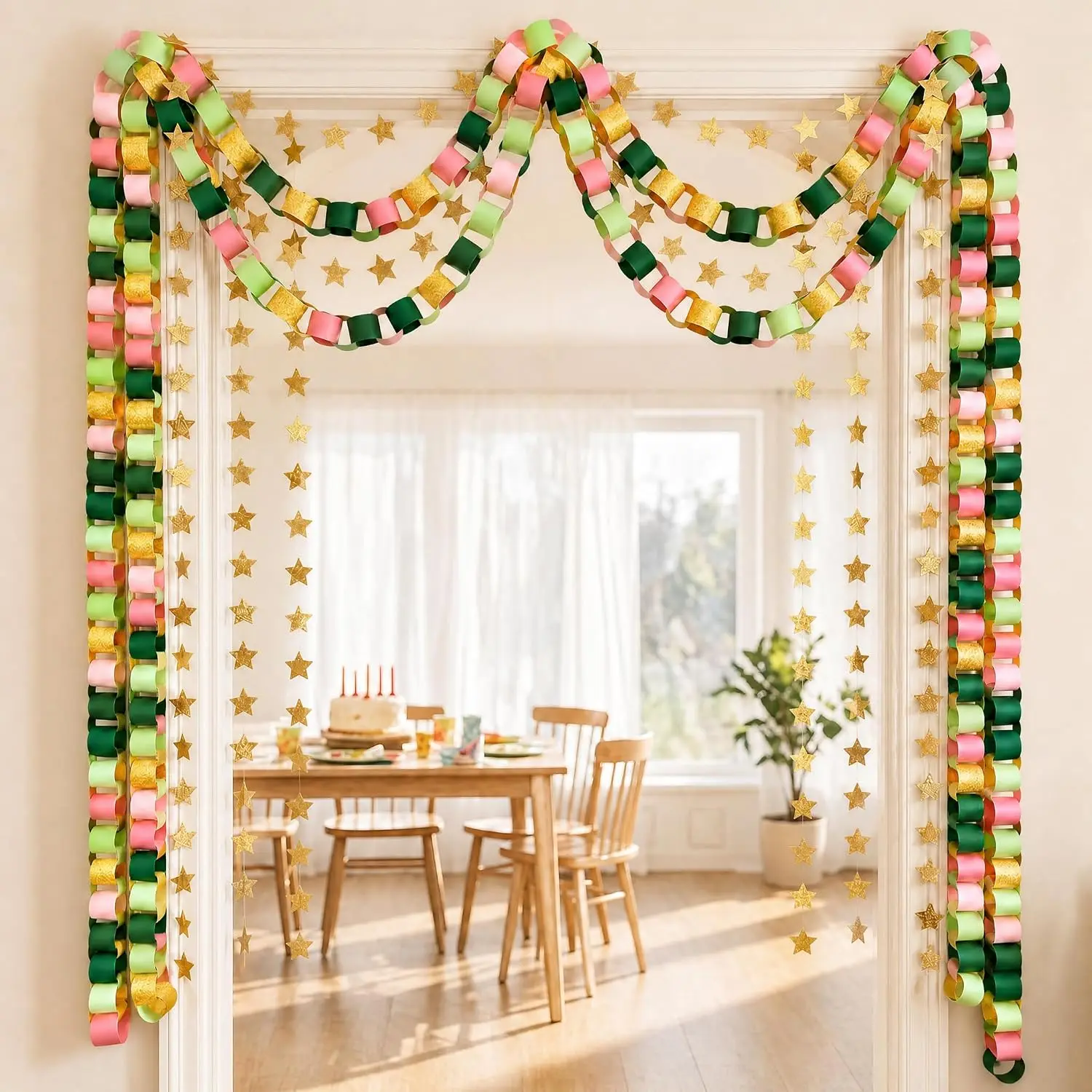 600 Sheets Sage Green Party Decoration Set  Green Brown Colored Crepe Streamer Paper Chains Strips Card Paper   Banner Garland for Wedding Birthday  Shower