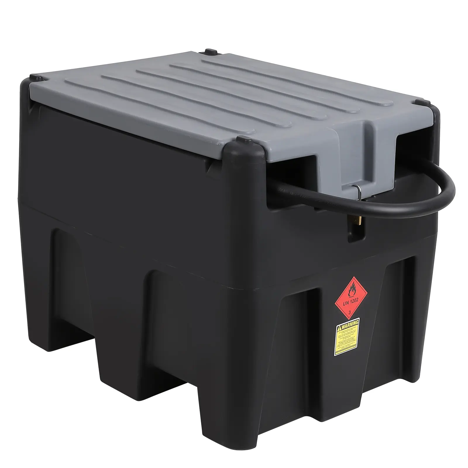 48 Gallon Portable Fuel Transfer Tank with 12V Red Electric Pump – 10 GPM Current Rate, 13.1ft Hose, Auto Fueling Nozzle, 360° Swivel Connector – Heavy-Duty PE Construction for Trucks, Boats, Farms, Black/Grey/Red
