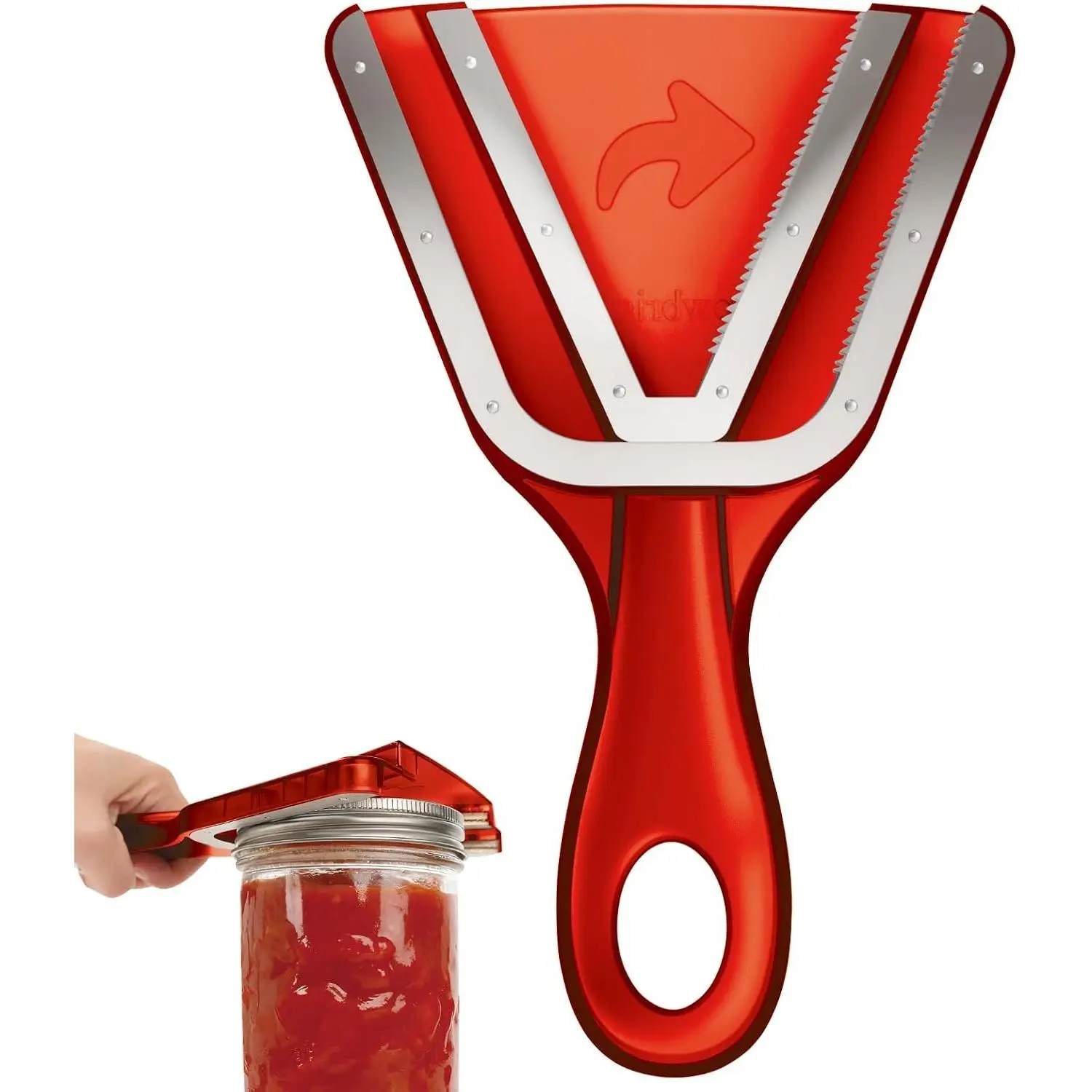 Jar Opener for Weak Hands & Seniors with Arthritis, Easy Twist-Off Lid & Bottle Opener, Ergonomic Handle with Stainless Steel Teeth, Practical Kitchen Gift for Elderly, Women & Men (0.2–5.3 in, Red)
