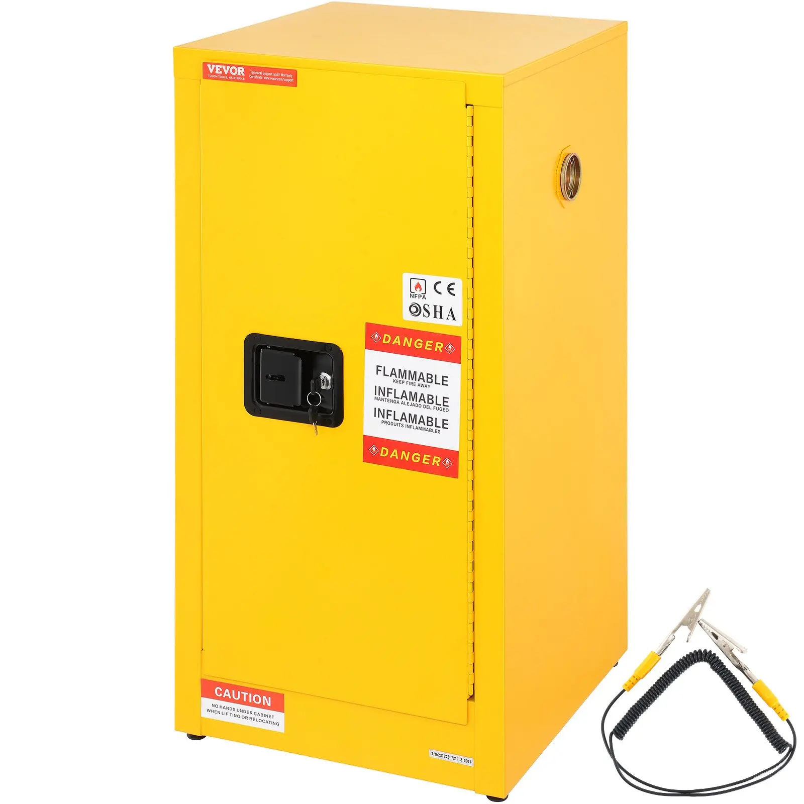 VEVOR 16 Gal Industrial Rectangular Cold-Rolled Steel Flammable Safety Storage Organizer, 18.1x18.1x35.4 in Explosion-Proof Single Unit, 1 Door with 2 Adjustable Shelves for Commercial Use