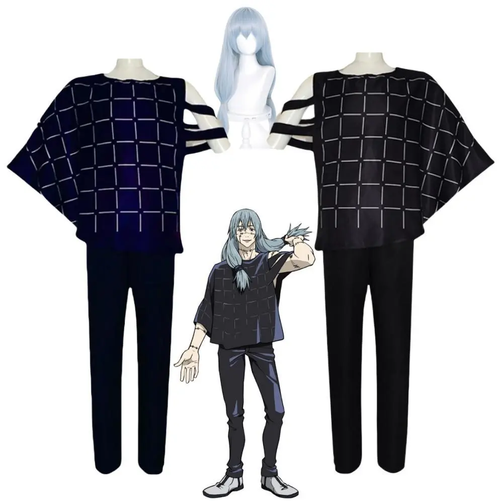 Mahito Anime Cosplay A3 Costume Wig & Top-Pants Suit Set Pack, Halloween Party Outfit for Men (Jujutsu Kaisen Themed for Comic Con), Menswear, Human