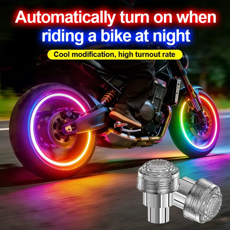 Electric Bike Valve Light, Multi-Color Automatic Sensor HUB Light, Waterproof Tire Light for Night Riding, High Visibility, Bicycle Lights