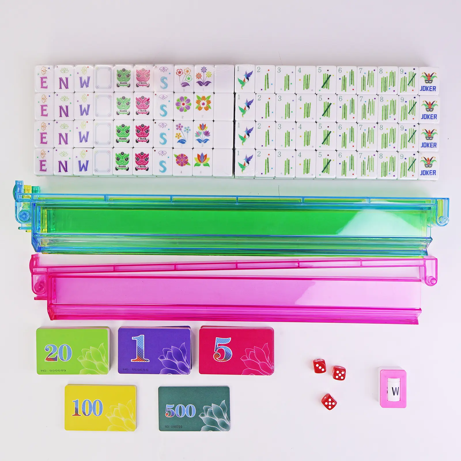 Portable Acrylic American Mahjong Set,160 Tiles With Carry Bag, Wooden Racks & Table Mat For Party Travel Family Game Night