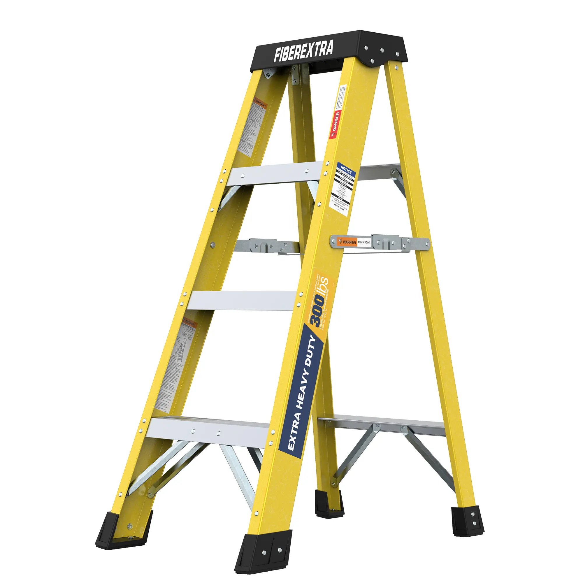 ARCH Fiberglass 4-Step Single-Sided Ladder, Lightweight Non-Conductive Access Ladder, 300 lbs Cap., Slip-Resistant Steps, Bright Yellow, ANSI Compliant, Foldable, for Indoor/Outdoor Home Maintenance, Cleaning, Both Indoor/Outdoor