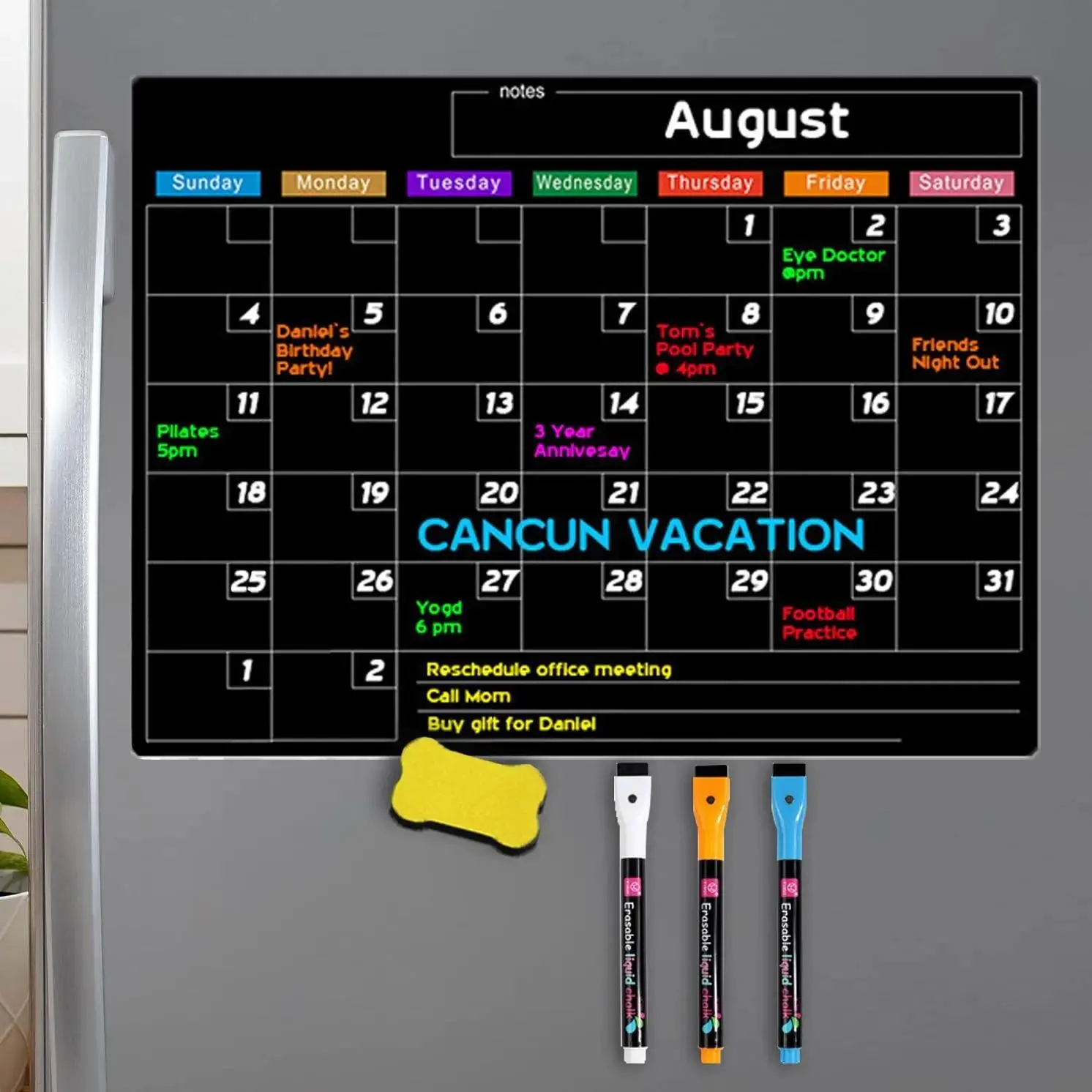 Magnetic Dry Erase Fridge Calendar Set – Monthly Whiteboard Planner Board with 3 Markers & Eraser, Reusable Budget & Bill Organizer for Kitchen, Family Command Center Wall Schedule