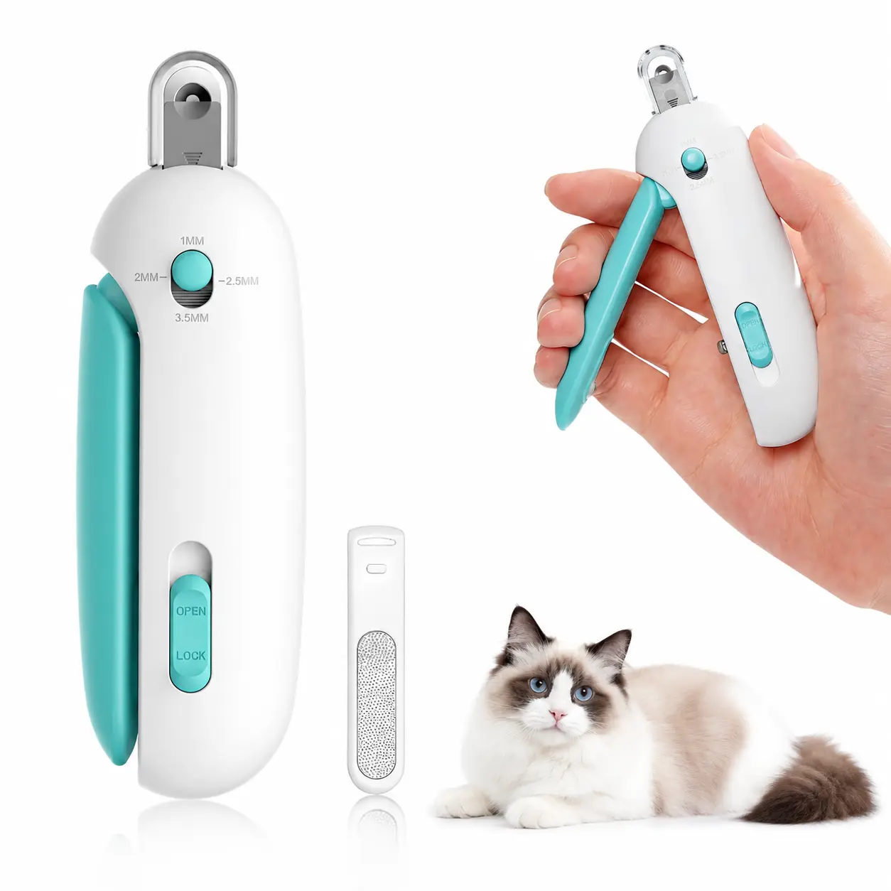 Cat Nail Clipper with 4-Size Adjustable Trimming Hole & Hidden Nail File  , Safe for Kittens and Indoor Cats, Splash-Proof Pet Grooming Tool#petlovers
