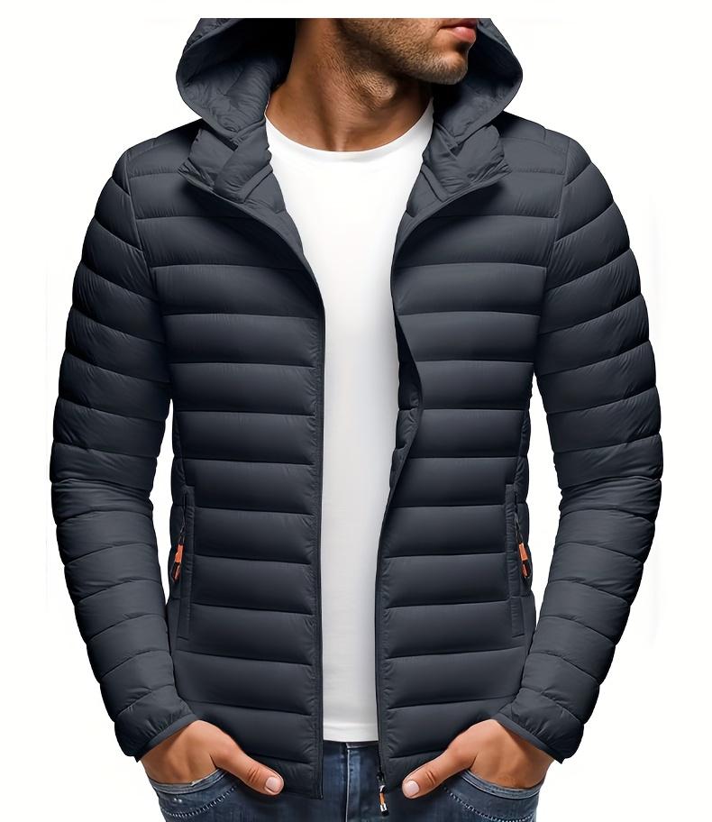 Men's Stand Collar Hooded Jacket - Warm, Windproof Thickened Coat, Detachable Hood, Solid Color Design, Thickened Nylon Fabric for Cold Weather, Casual Style, Zip Closure, Dry Clean Only, Winter Stand Collar Hooded Thickened Coat Spooky Fuzzy Crew Socks W