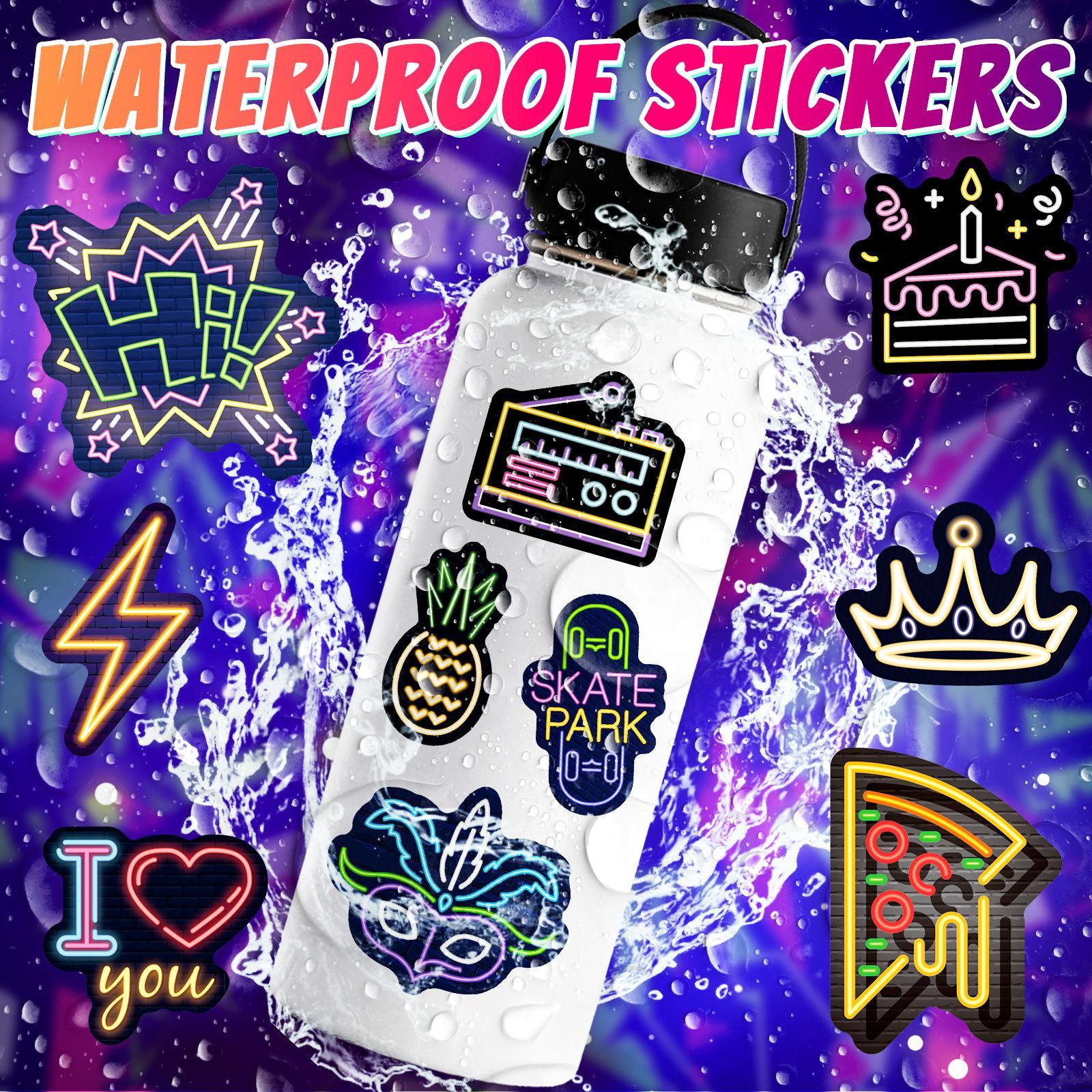 50pcs Neon Series Sticker, Waterproof Sticker Pack, Sticker Decals for Wall Water Bottle Skateboard Helmet Car Bike Luggage Laptop, Christmas Gift, Colorful Creative Decoration
